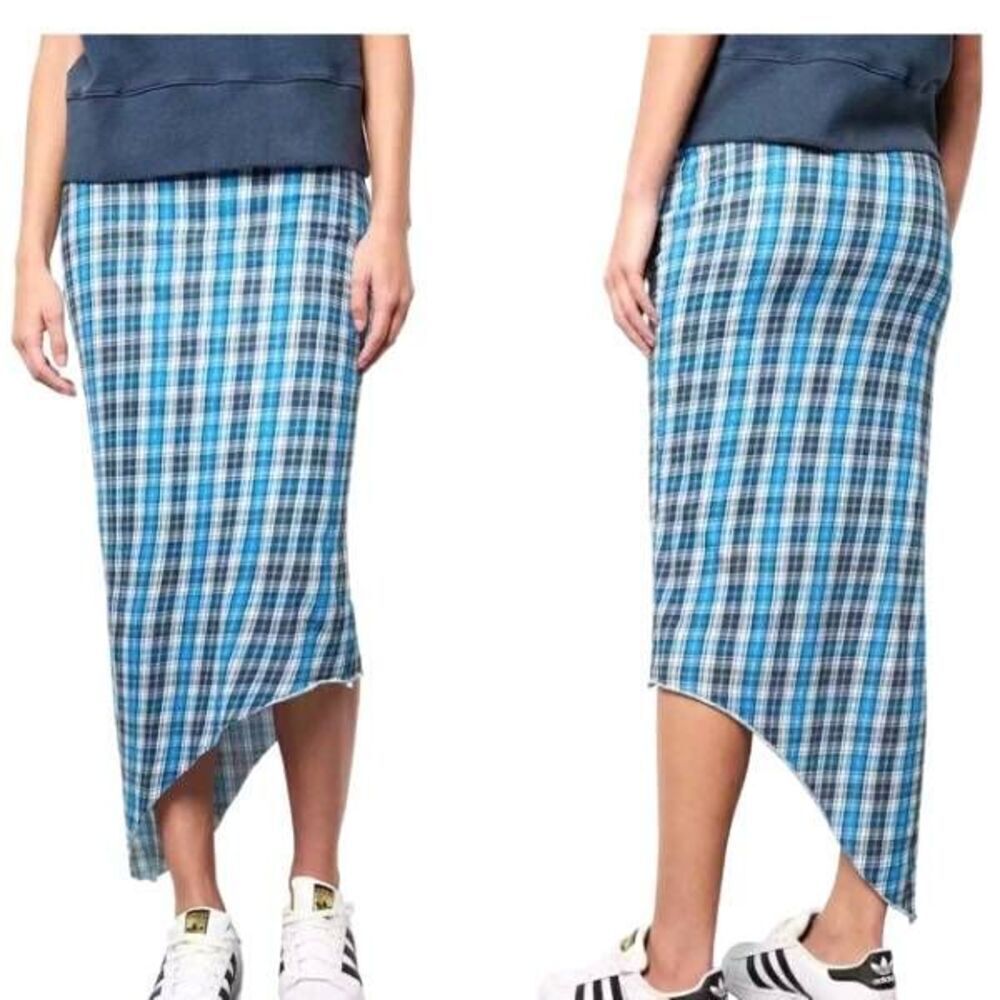 Frank & Eileen Tee Lab Limited Edition Plaid Asymmetrical Maxi Skirt In Blue sz